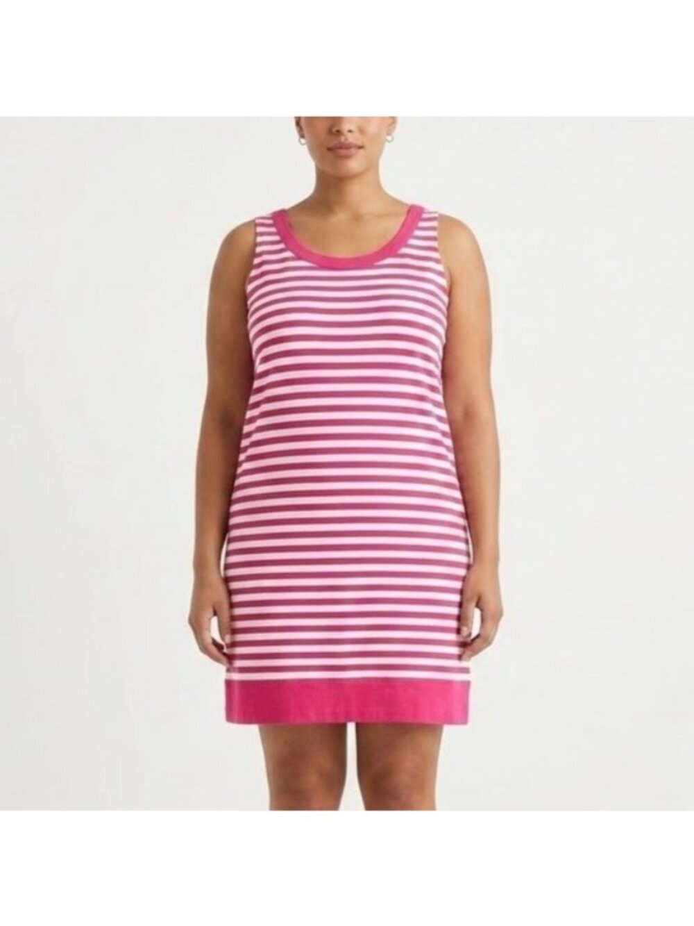 Tommy Bahama size L Pink White Striped Scoop Neck Tank Dress with Back Zipper